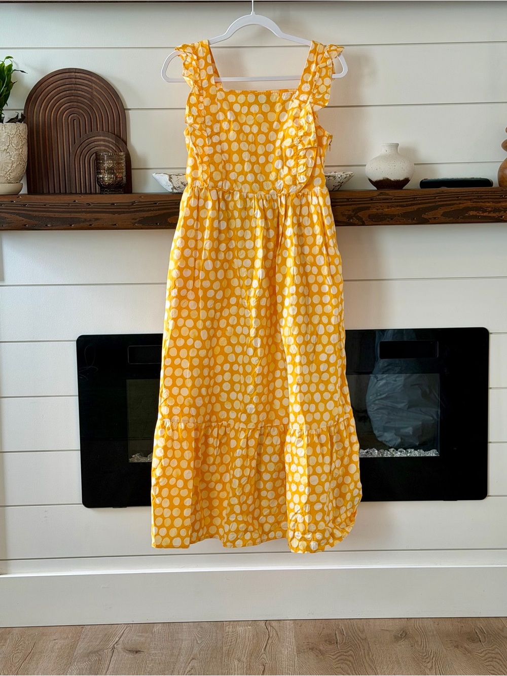 Who What Wear Yellow White Polka Dot Ruffle Strap Sundress